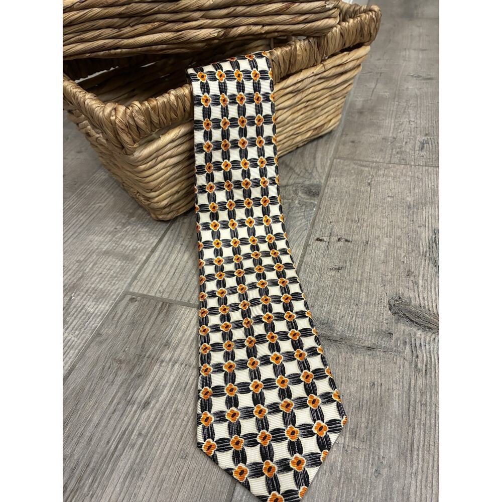Vintage Hugo Boss Silk Tie made In Italy Black And Gold Geometric floral Pattern
